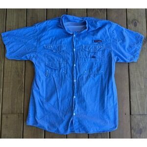 Columbia PFG Super Bonehead Men's Fishing Shirt Lg Denim Short Sleeve Omni Shade